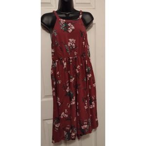 Torrid Skater Dress Size 0XL Burgandy with Floral pattern